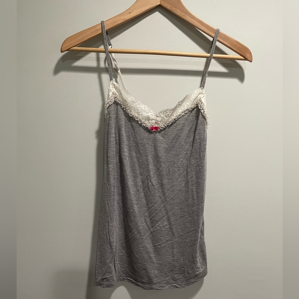 {Victoria's Secret} pajama top size small, gray w pink bow and white lace detail